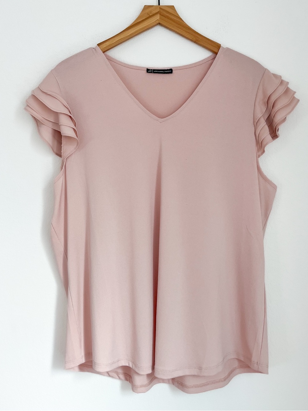 Adrianna Papell Blush Pink V Neck Ruffle Sleeve Top Large XL